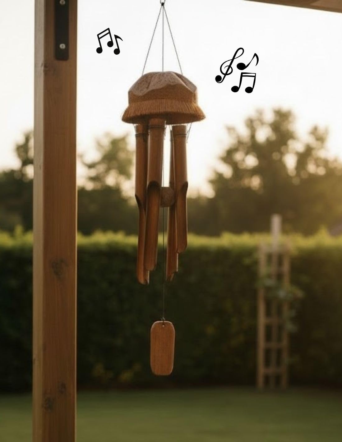 Chimes a vento, in legno di bambù e noci di coco. per interni o esterni.