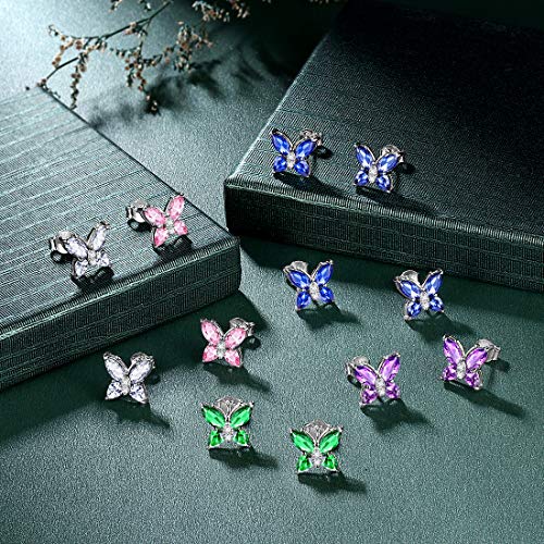 Hipunk Butterfly Blue Earring Studs Birthstone Women 925 Sterling Silver June-Alexandrite Birth Stone Animal Butterflies Stud Earring Crystal Birthday Jewelry Se0016U #TOP7