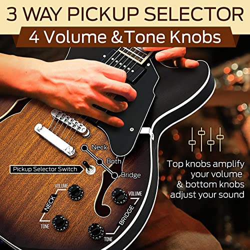 Pyle PJAZZGT88BR.5 Semi Hollow Body Electric Guitar Set, 41.8 Inch Full Size Jazz Instrument Kit thumb #3