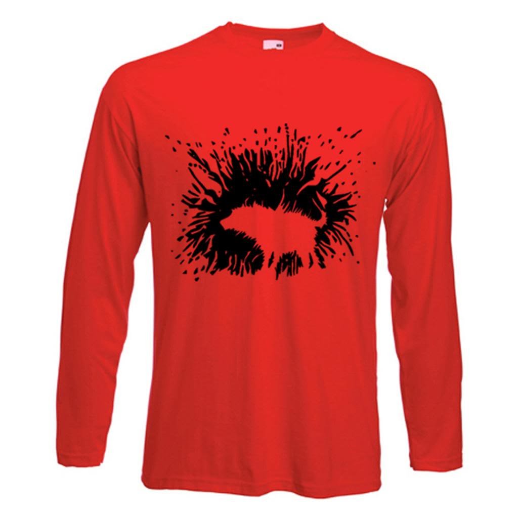 Tribal T-Shirts Mens Banksy Shaking Dog Long Sleeve T-Shirt (Large, Red)