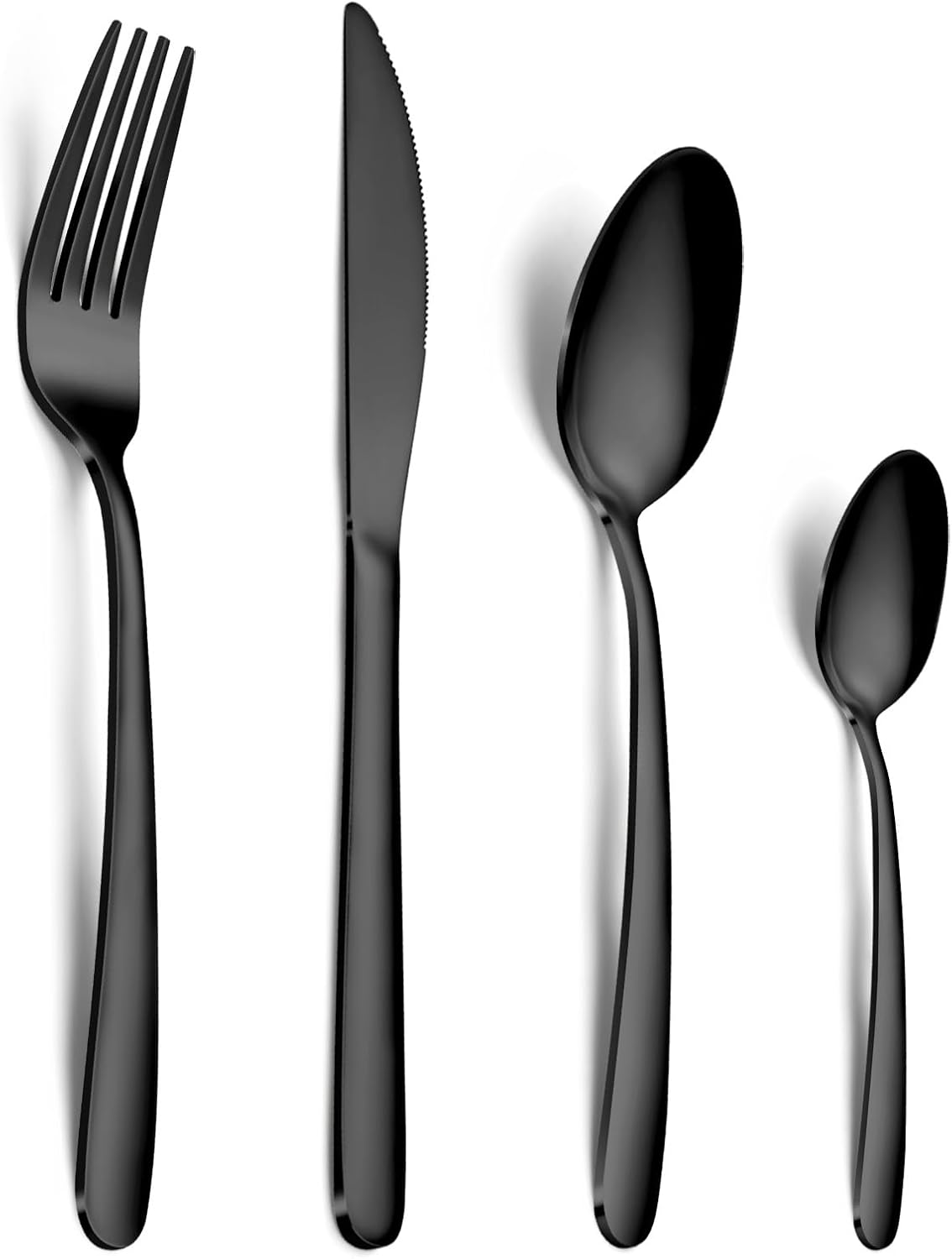 Hunnycook 32-Piece Black Cutlery Set - Stainless Steel Cutlery Sets for 8 People, Mirror Polished Black Forks Knives and Spoons Set, Dishwasher Safe Tableware Set for Kitchen, Parties & Weddings