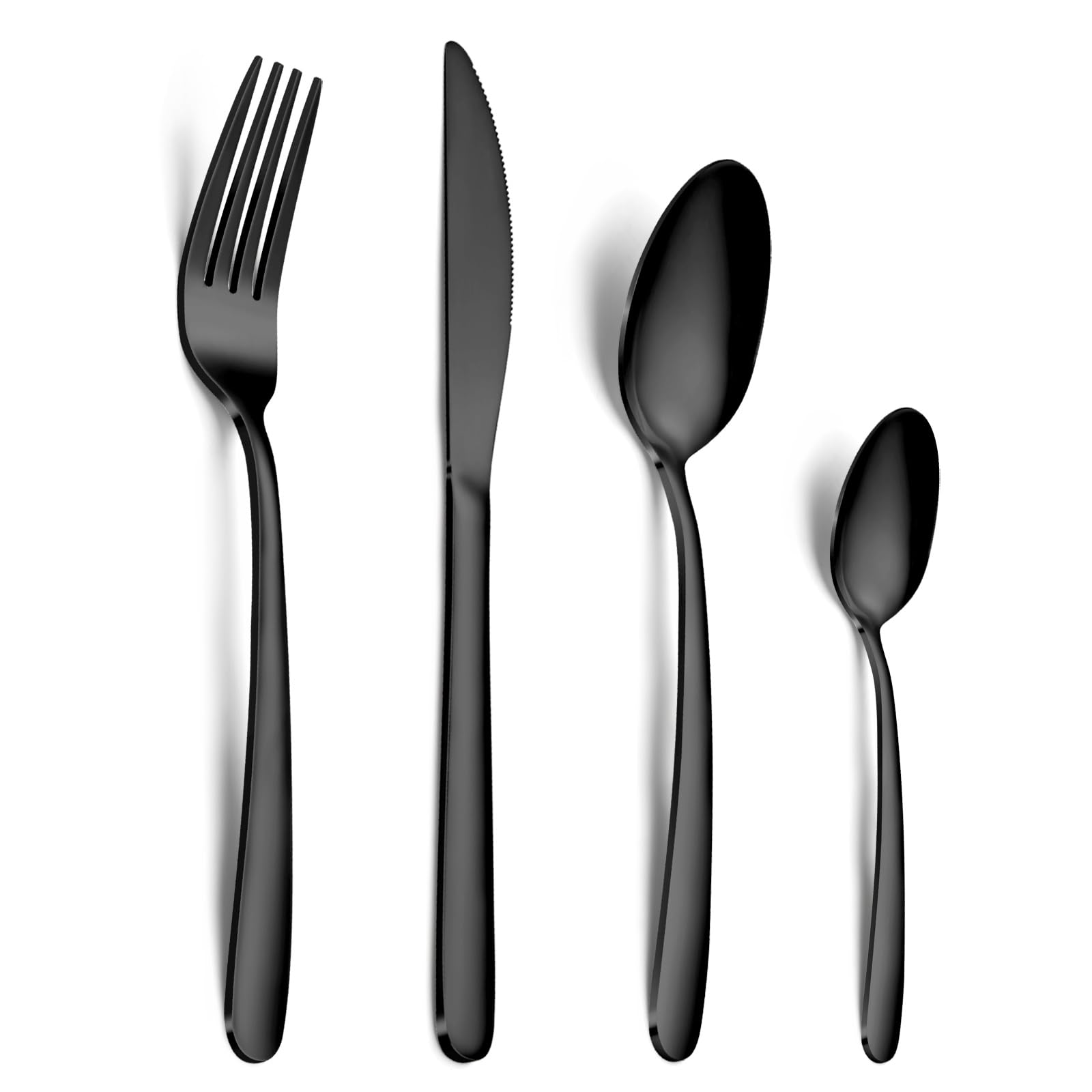 Hunnycook 16-Piece Black Cutlery Sets- Stainless Steel Cutlery Sets for 4 People, Mirror Polished Black Forks Knives and Spoons Set, Tableware Set for Home Kitchen, Parties & Gifts Dishwasher Safe — image 1