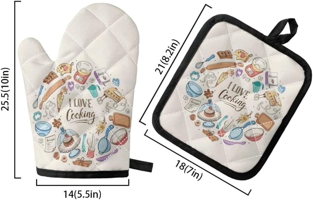 Oven Gloves Pot Holder Set Cooking Baking BBQ Heat Resistant Non-Slip