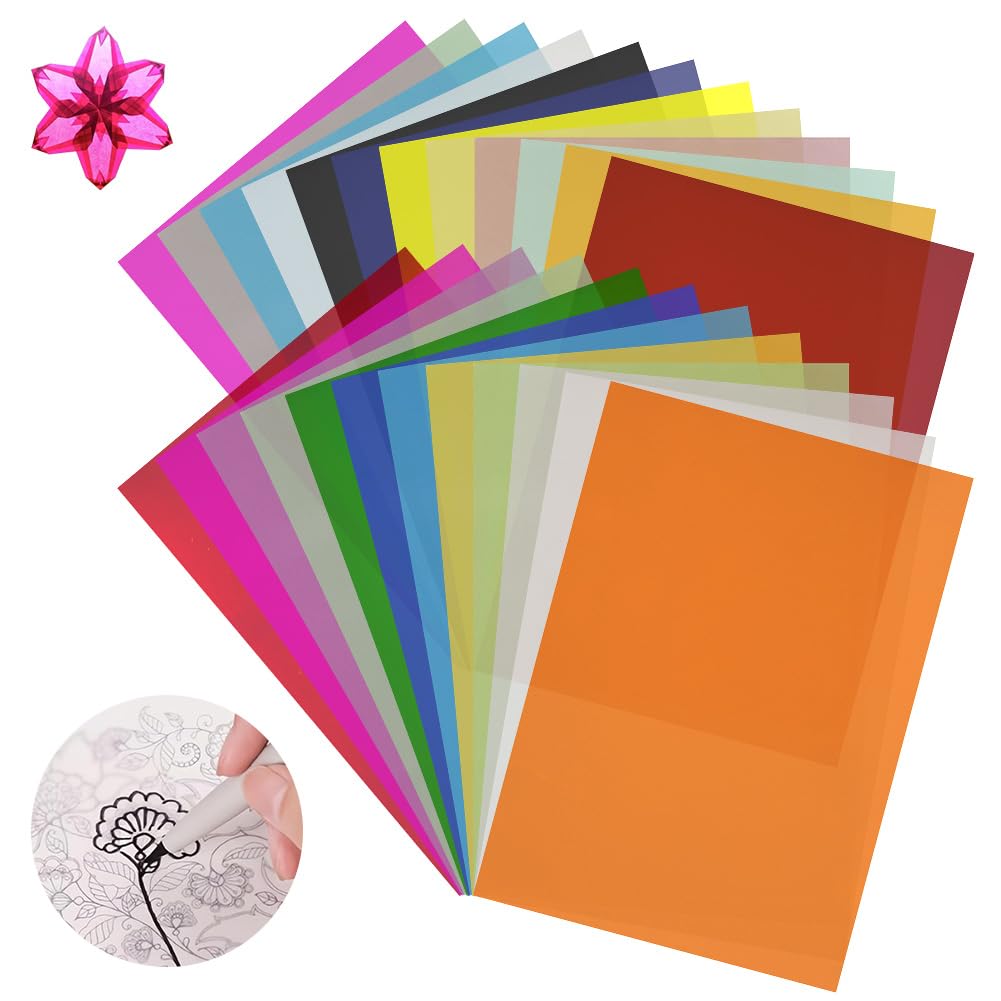 OSDUE Colored Transparent Vellum Paper, 24 Sheets Multicolor Translucent A4 Tracing Paper Printable Vellum Sheets for Printing Drawing Ink Jet Laser Printer, 110gsm
