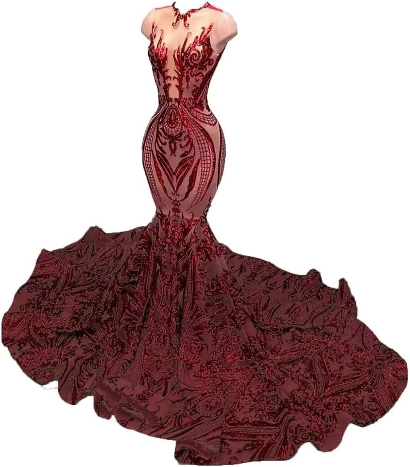 Women's V-Neck Sequined Long Train Mermaid Prom Shower Party Evening Dress Wedding Party Gown