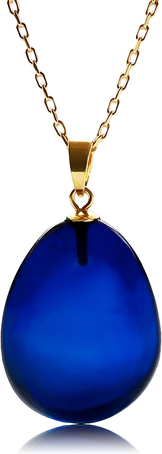 Amber Pendant Necklace with 18 inch 925 Sterling Silver Chain, Blue - Red - Green Amber Necklace for Women, Amber Stone Jewelry, 100% Genuine, HandMade from Amber