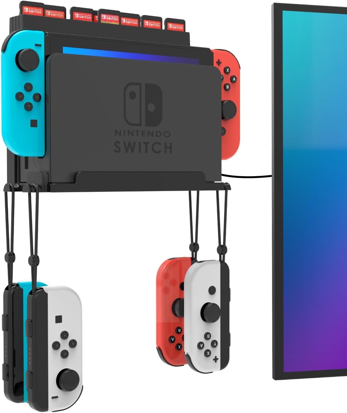 TCOS TECH Wall Mount Stand for Nintendo Switch and Switch OLED, Metal Wall Mount Kit Shelf Accessories with 28 Game Card Holders and 4 Joy Con Hanger, Organize & Safely Store Switch Console Near TV (B0BXTC5PFM) Amazon Price History, Amazon Price Tracker