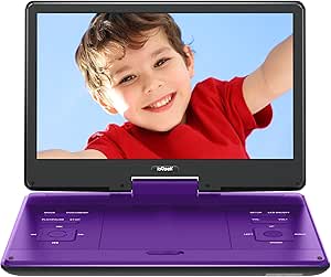 ieGeek 15.9'' Portable DVD Player with 14.1'' Swivel Screen, 6 Hrs Rechargeable Battery, Car DVD Player, Sync TV, Region Free, Support USB/SD Card, High Volume Speaker, Remote Control, Purple asin的图片