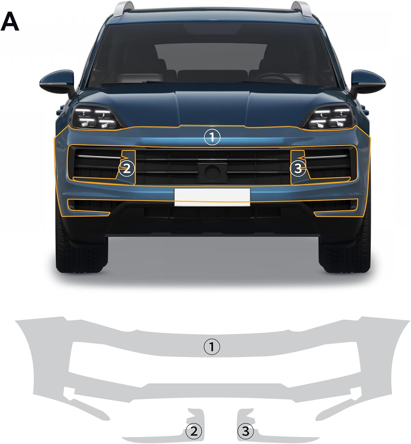 for 2024 Porsche Cayenne Basic PPF Precut Car Paint Protective Film TPU Rainproof Waterproof HD Film Scratch Protector Exterior Accessories (Front Bars 3Pcs)