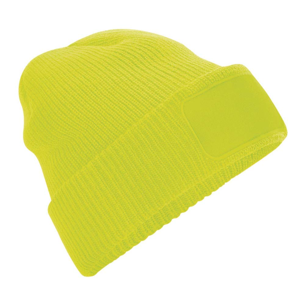 Beechfield - Ribbed Knit - Thinsulate™ Patch Beanie Fluorescent Yellow