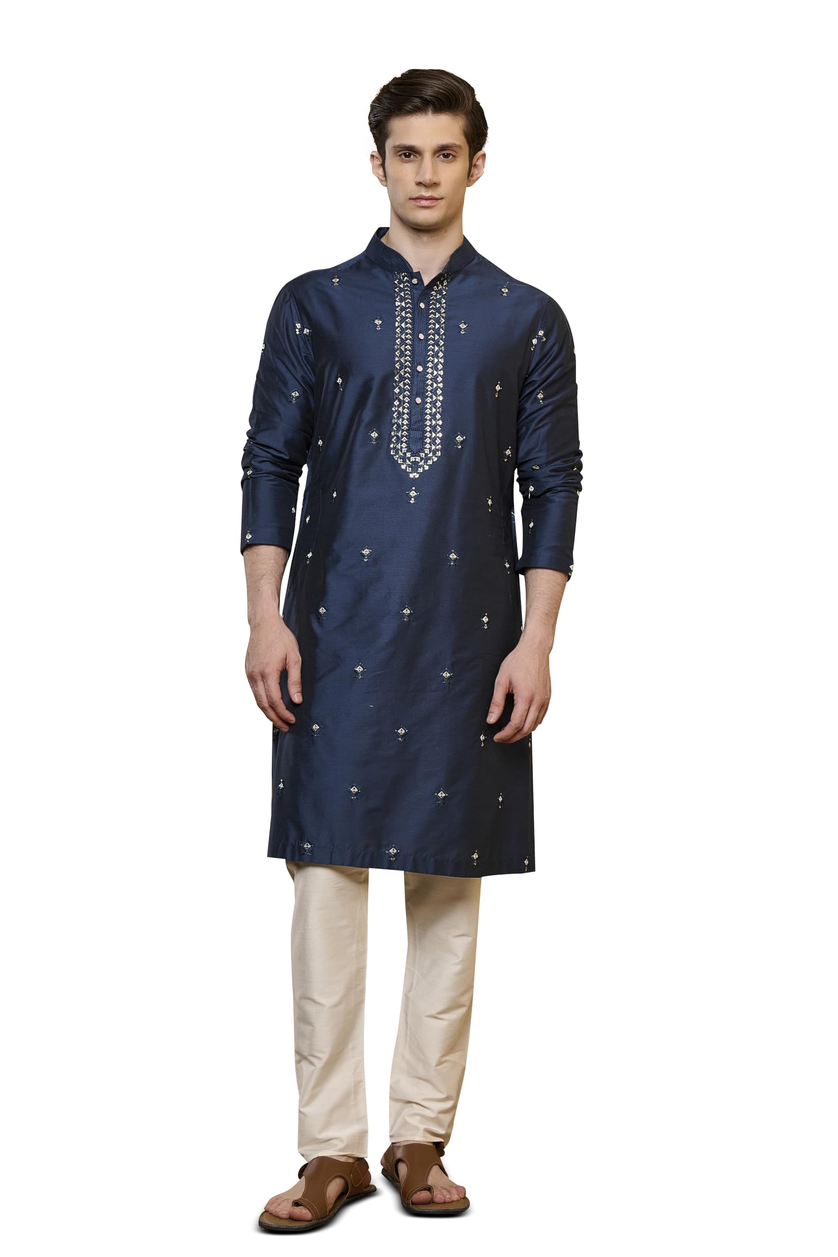 Navy Dot Motif Kurta Set-image-9