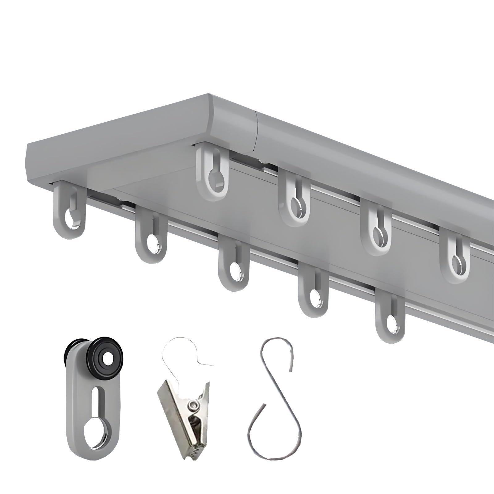 Gardinenschiene Deckenmontage 2-läufig Vorhangschiene Stummen Gardinenstange aus Aluminiumlegierung 100 Cm-500 Cm mit Clips und Haken Weiß Schwarz Grau für Balkone Büros(Grau,300cm/9.8ft)