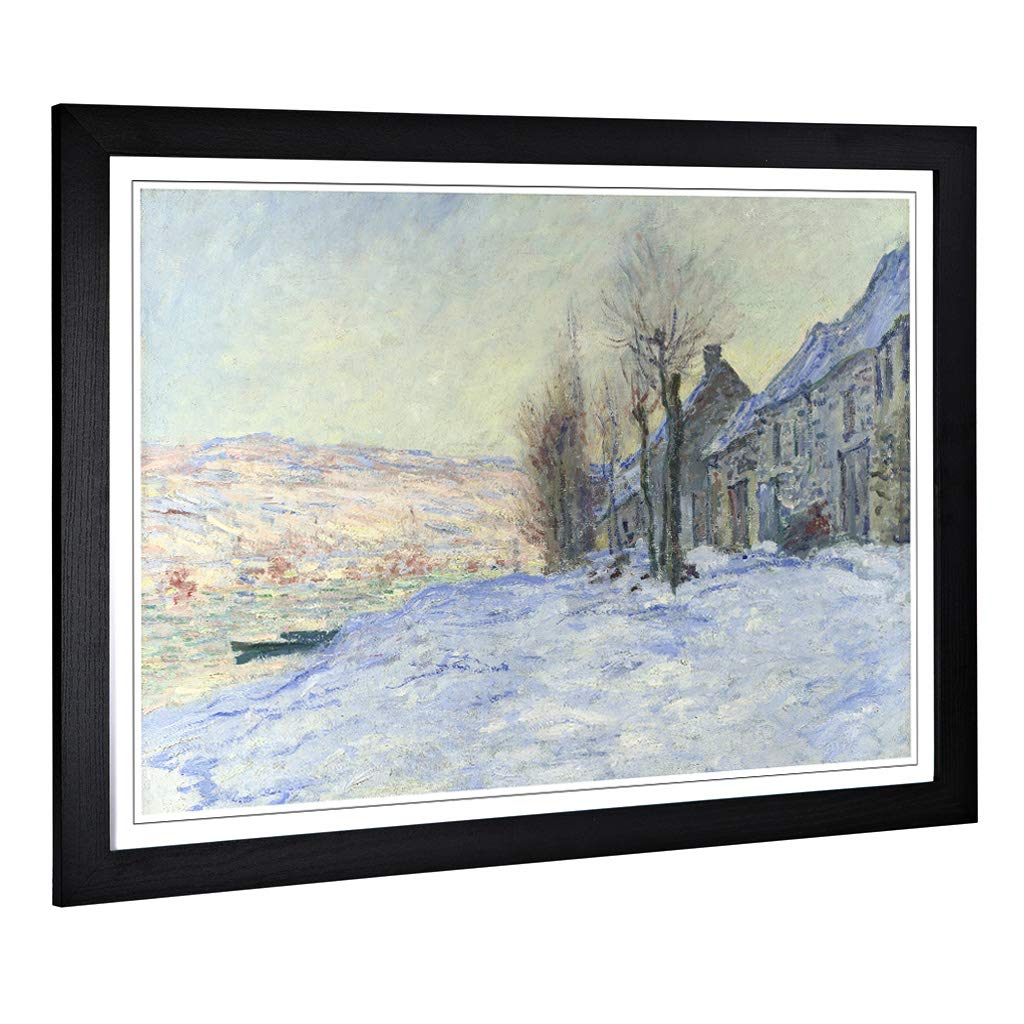 Big Box Art Framed Print of Claude Monet Lavacourt, Sunshine and Snow Design | Wall Art Picture | Home Decor for Kitchen, Living Room, Bedroom, Hallway, Black, A2 / 24.5x18 Inch / 62x45cm