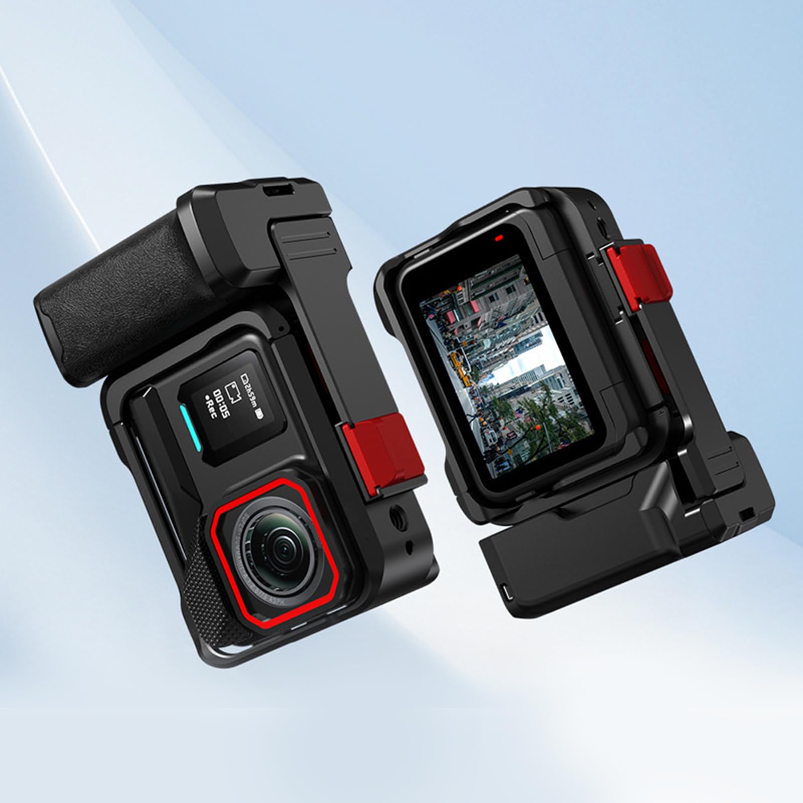 Impugnatura ergonomica antiscivolo per action camera Sgancio rapido per fotografia Maniglia in alluminio stabilizzato con sgancio rapido per vlogging viaggio e riprese