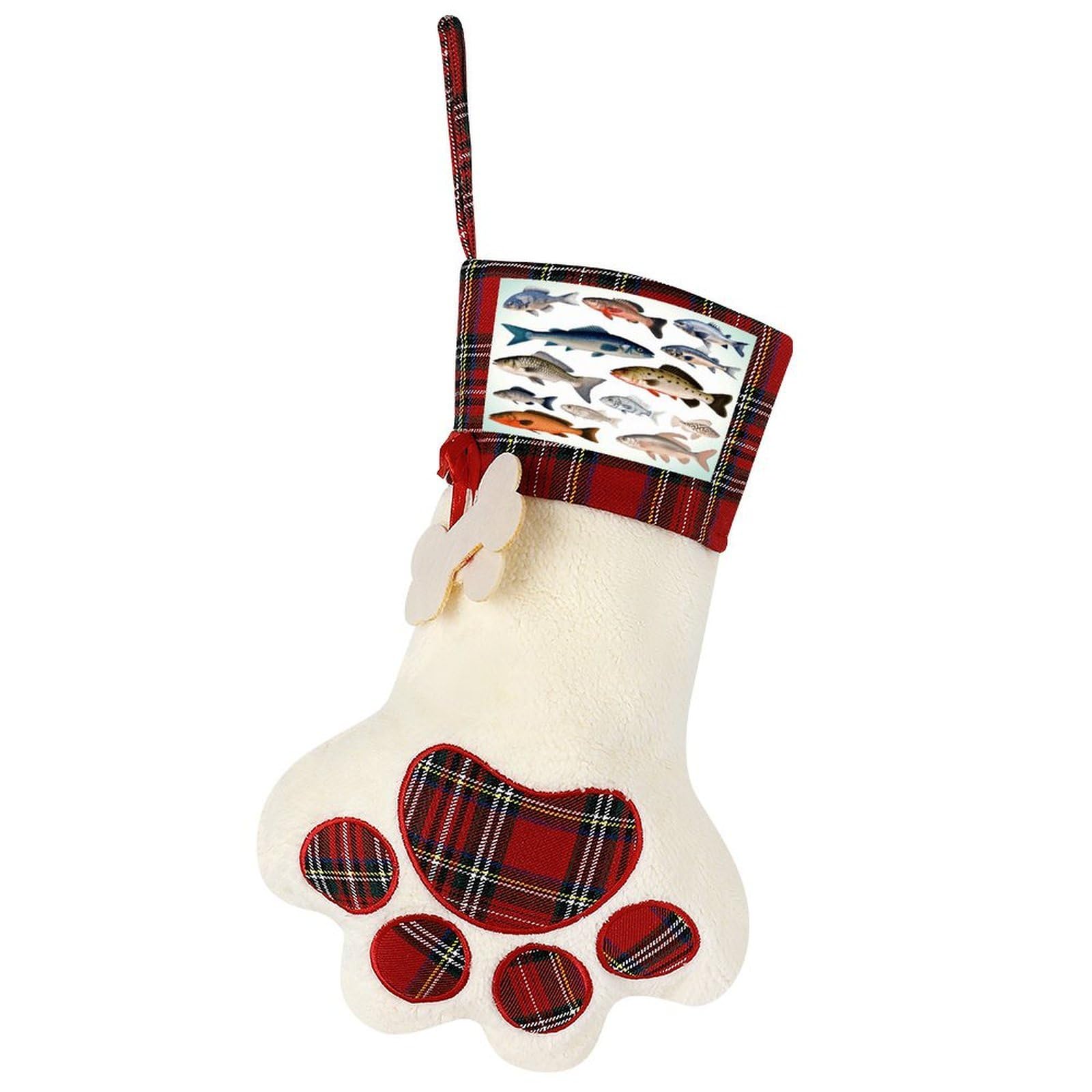 Different Fish Dog Christmas Stocking,Custom Pet Paw Christmas Stockings Xmas Hanging Stockings Paw Shape Stocking for Xmas Tree Fireplace Hanging Christmas Party