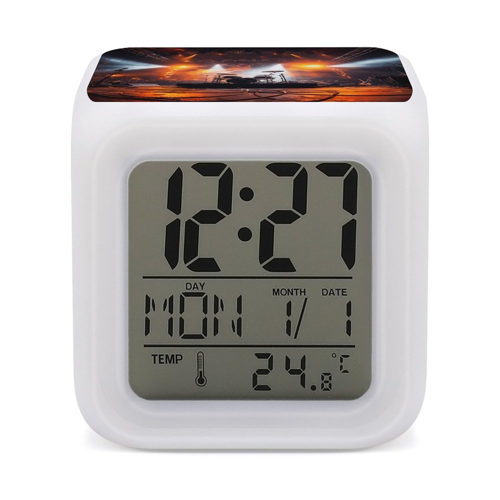 Reloj despertador digital de concierto de rock con pantalla LED inteligente y luz nocturna de 7 colores