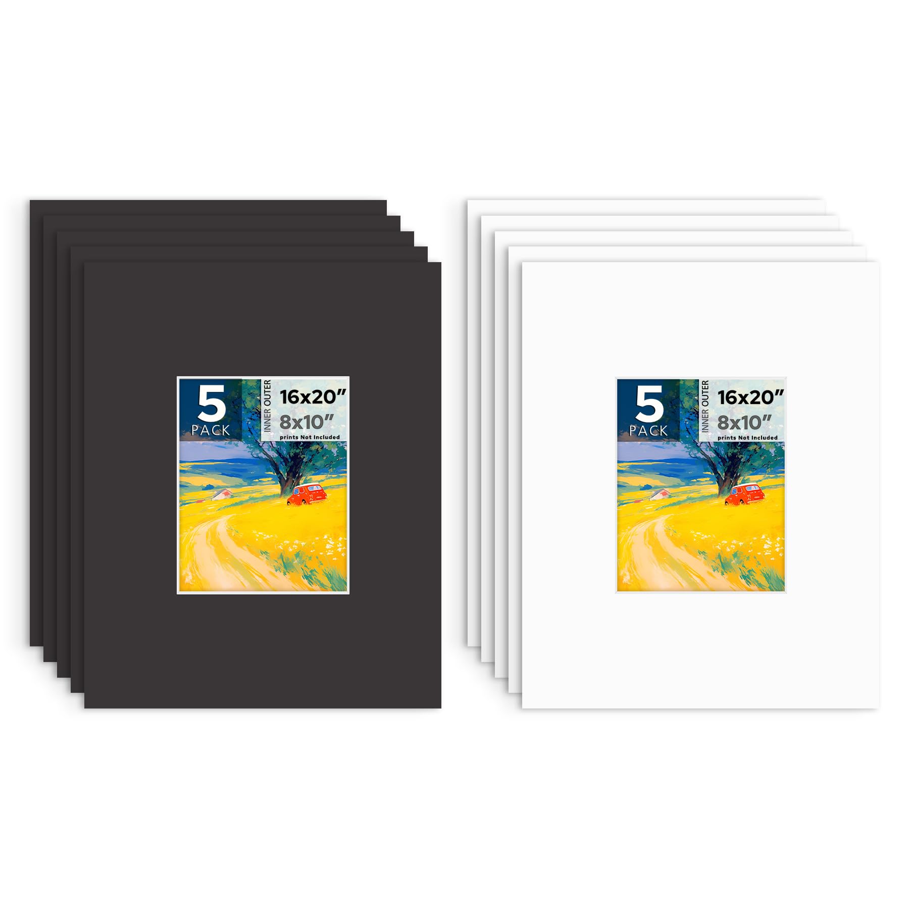 Mat Board Center, 10 Pack 16x20 Photo Mat for 8x10 Pictures, White &amp; Black