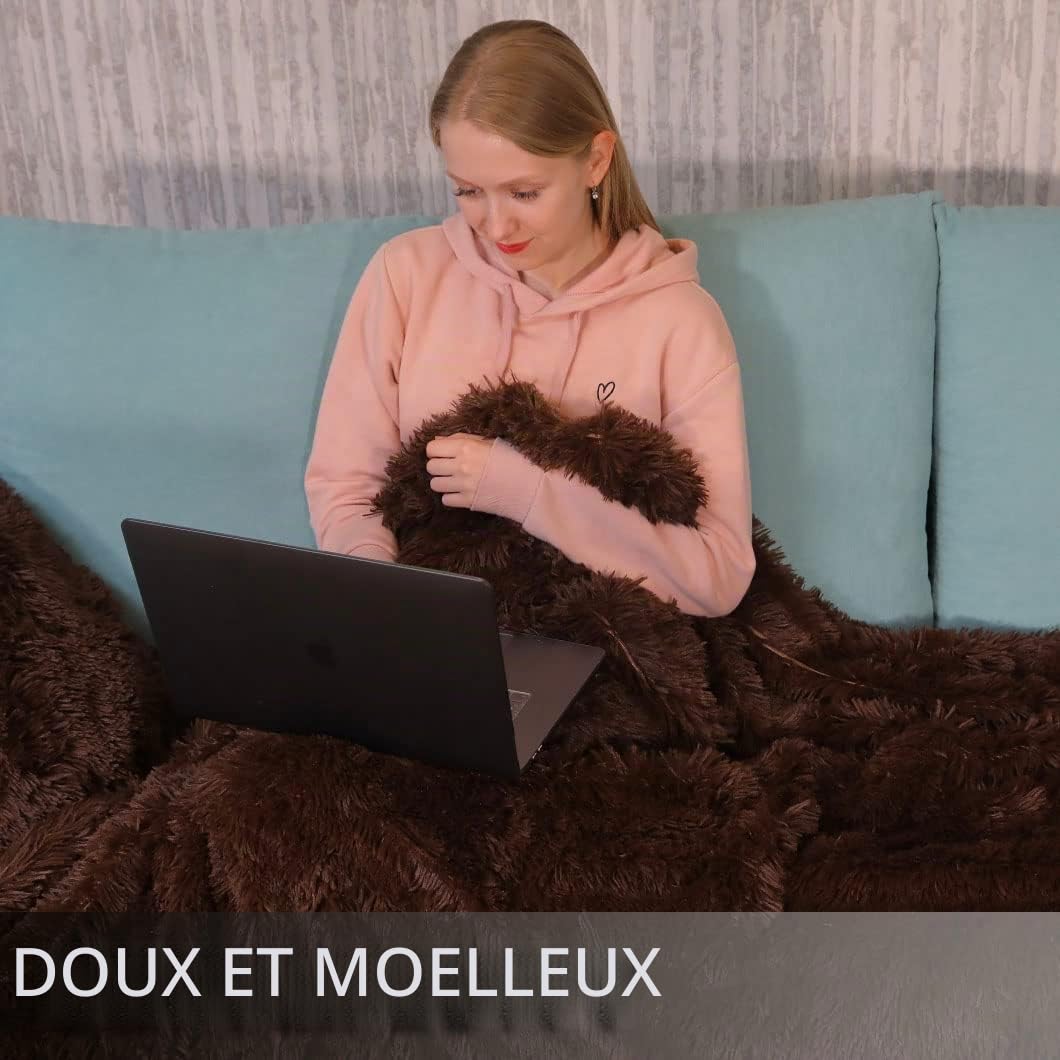 YUSOKI Couverture en Fausse Fourrure, 2 Couches, Douce, pelucheuse et Chaude, pour lit, Chaise, canapé, Chambre à Coucher, Chien, Chat, Hommes, 127 x 152,4 cm, Marron