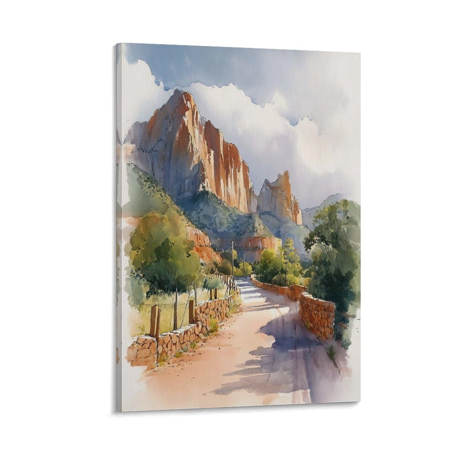 LCYNNH Sedona Arizona Watercolor Painting Tree 20x30inch(50x75cm) Vintage Travel Poster Watercolor Canvas Art