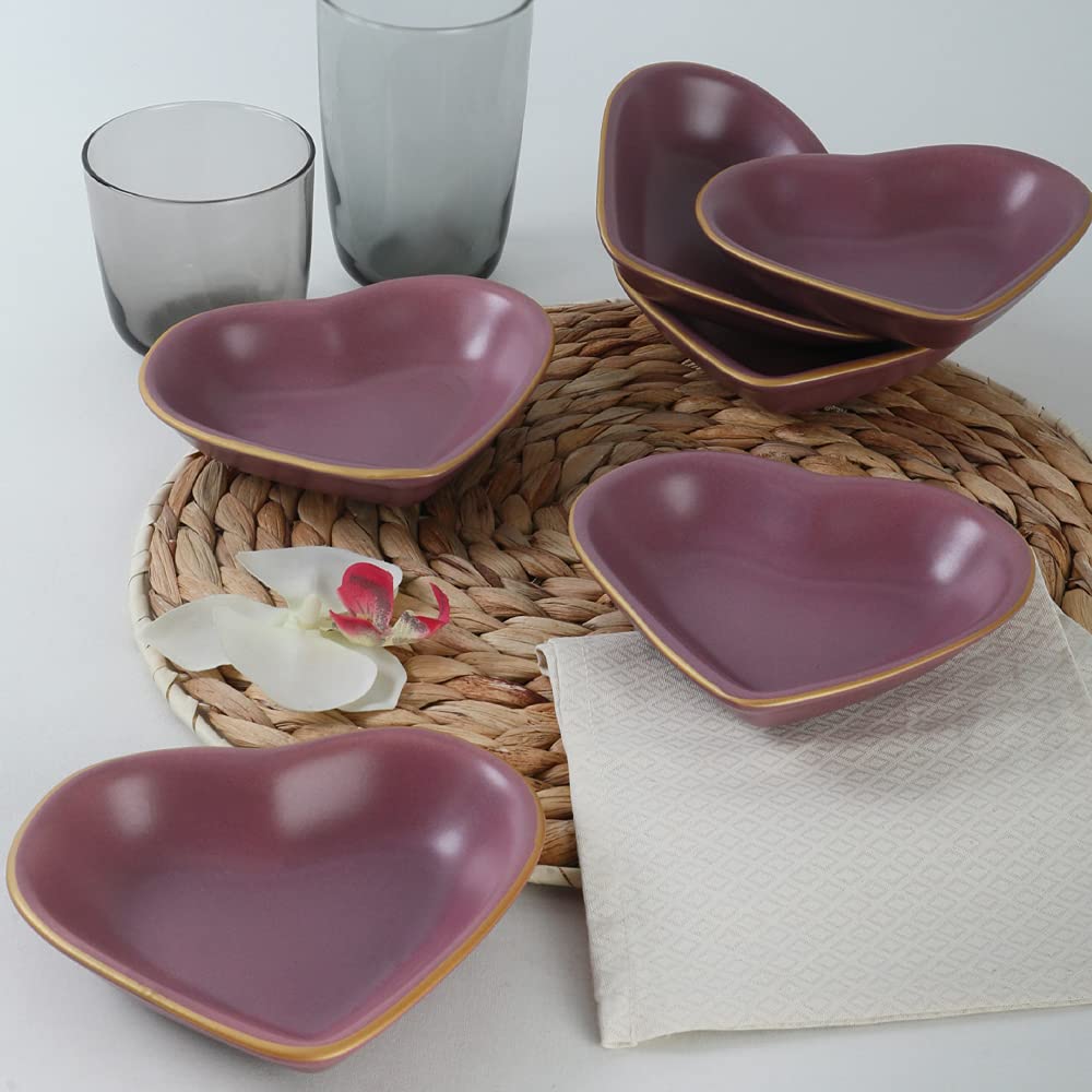 Keramika Mat Violet Gold Kalp Çerezlik 14 Cm 6 Adet