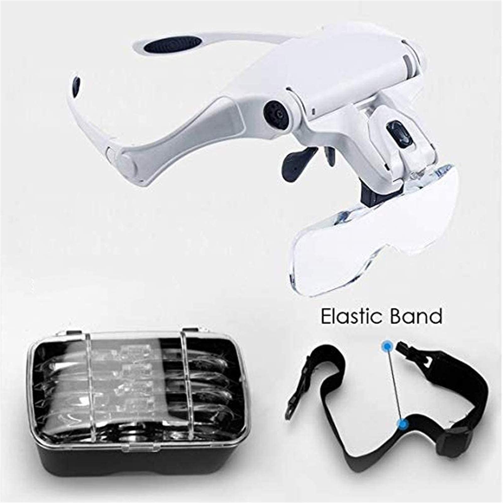 EUQKKWLOY Lupa de Diadema con Lentes Intercambiables, Lupa Digital de Mano, Lupa de Diadema con 2 Luces LED - Lupa de Lectura Manos Libres con Soporte para la Cabeza y 5 Lentes reemplazables