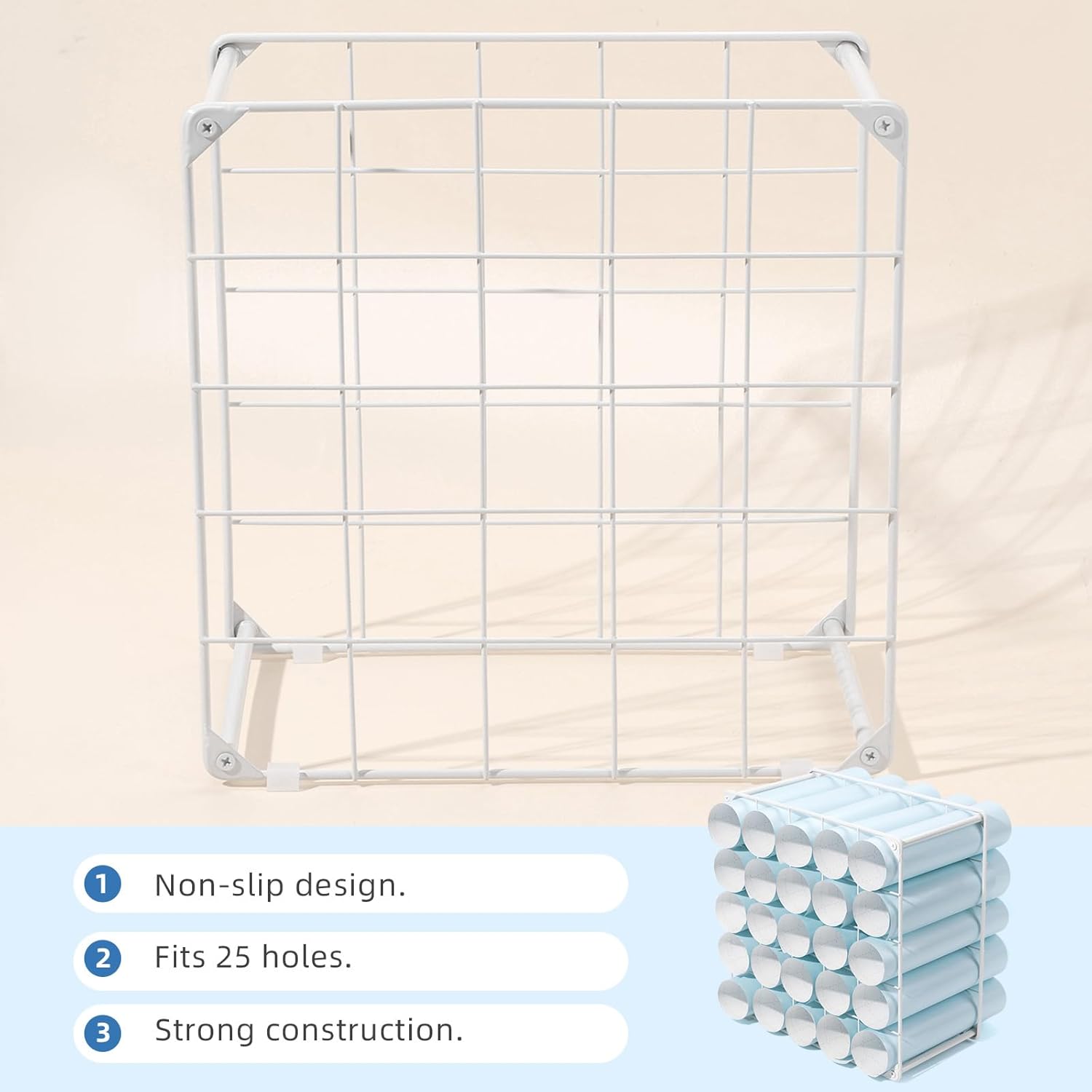 Vinyl Storage Rack 50-Holes Metal Vinyl Roll Holder White Craft Storage Organizer for Craft Room