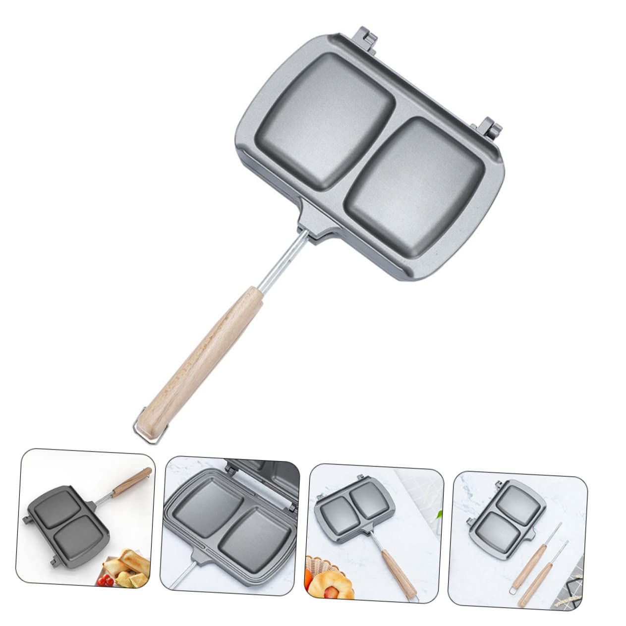Padella in Lega di Alluminio Doppia Faccia Grill Rimovibile Antiaderente Adatta per Famiglie e Campeggio, per Tostapane e Sandwich