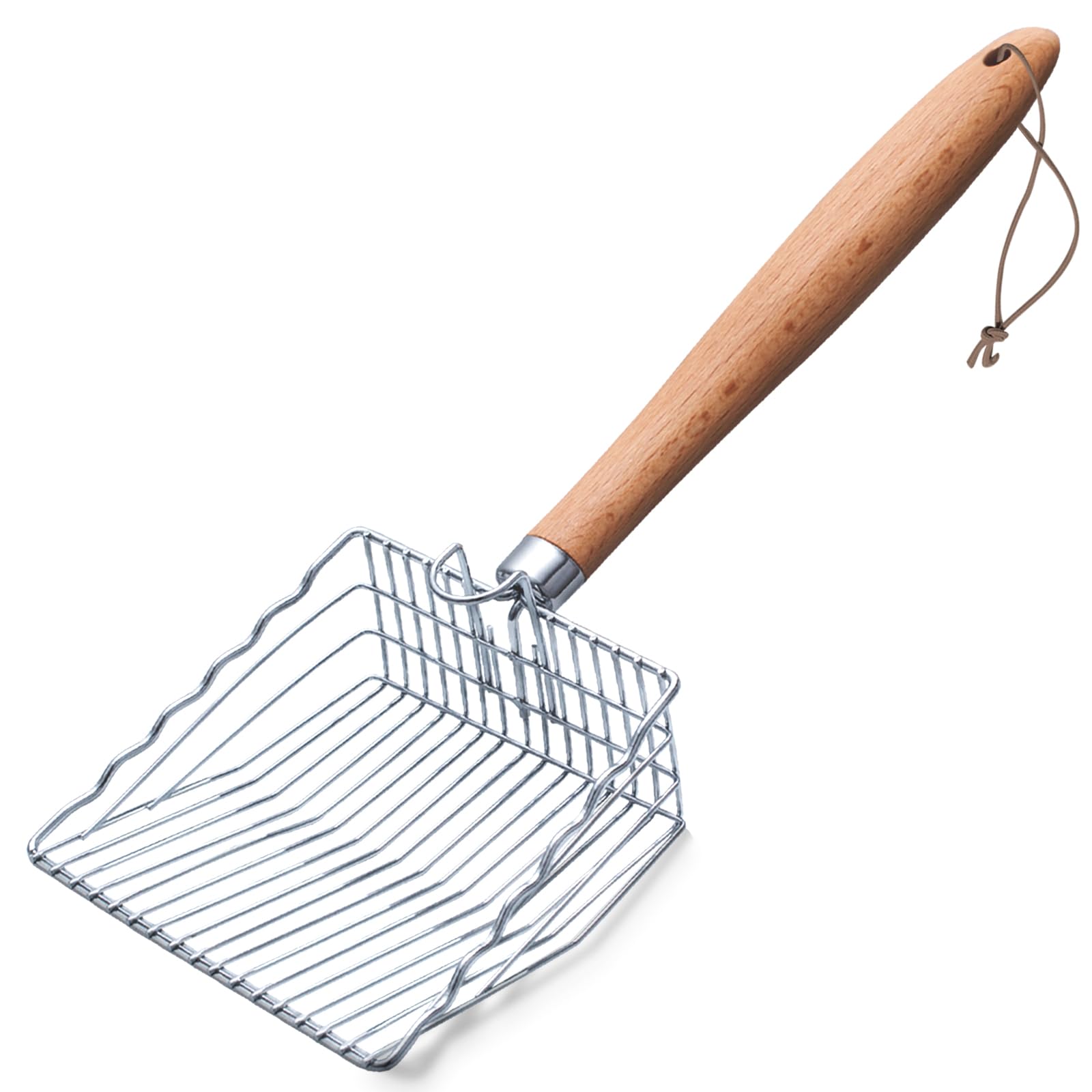 Handzee Cat Litter Scoop, 9.8" Extended Handle Premium Kitty Shovel with Hook and Hole, Metal Sifter Scooper Stainless Steel for Easy Cleaning, Durable and Heavy Duty, Odor-Free for Litter Box