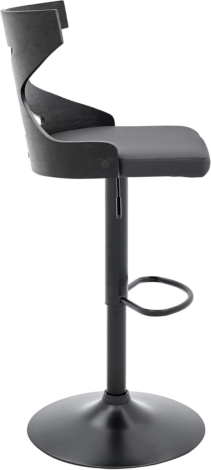 Armen Living Etienne Adjustable Swivel Gray Faux Leather and Black Metal Bar Stool