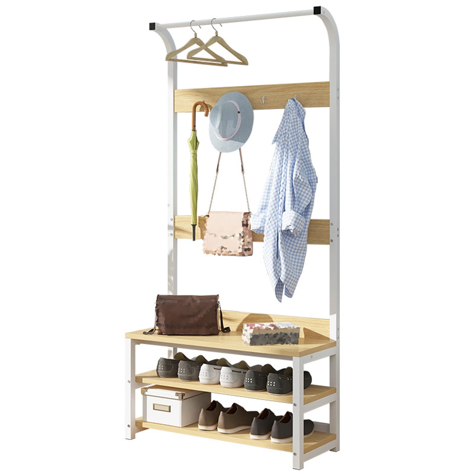 Porte-manteaux 3 en 1 support de rangement chaussures et vêtements pour entrée
