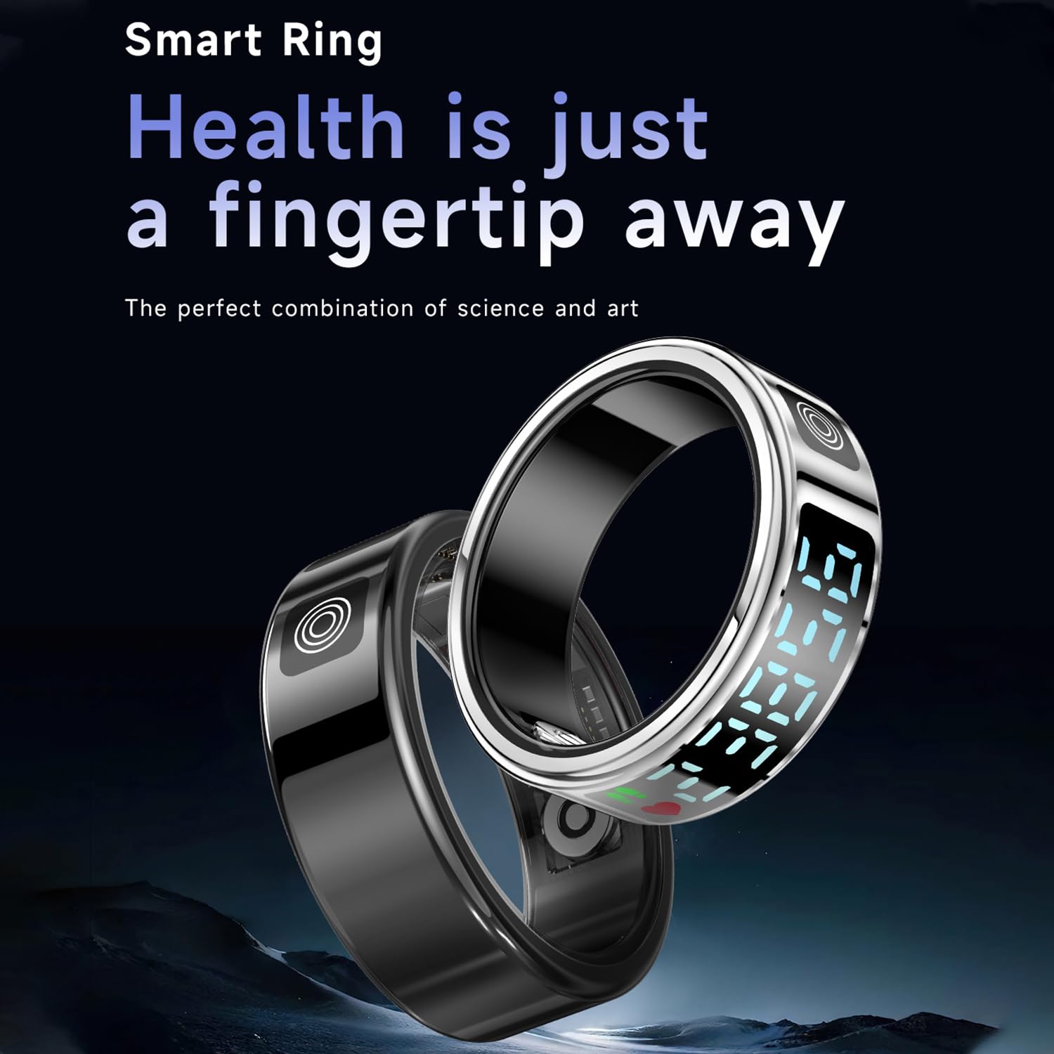 LONGLU Anillo Inteligente Unisex con Pantalla LED, Tracker Deporte Frecuencia Cardíaca/Oxígeno Sangre/Sueño/Deporte 5ATM Impermeable, Monitor Salud para iPhone y Android (Negro, 10)