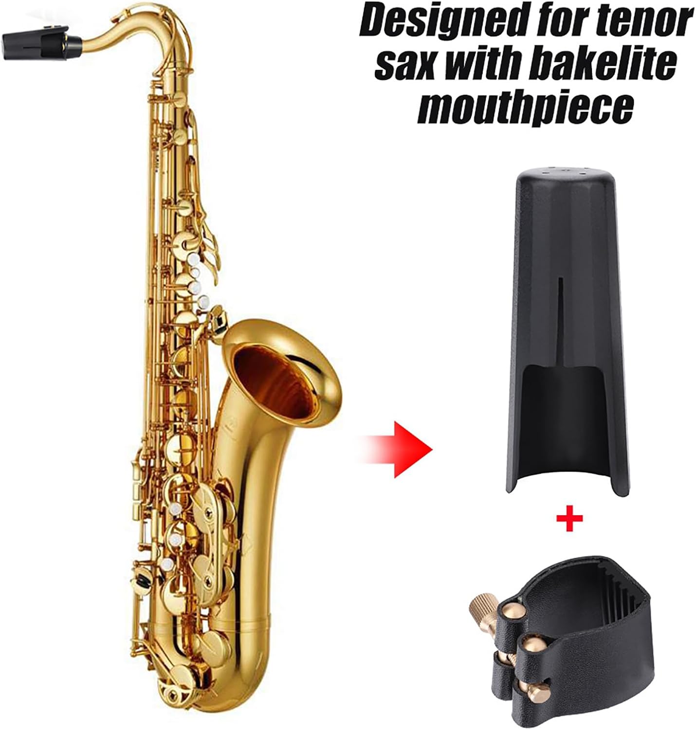 VGEBY Saxophone Accessory, PU Ligature with Plastic for Tenor Sax Bakelite Mouthpiece, Black