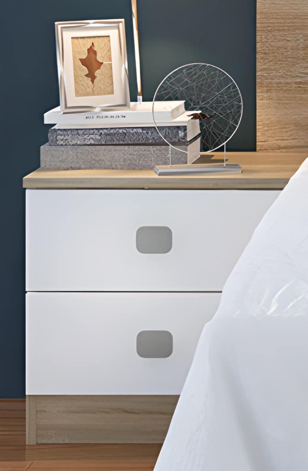 PEGANE Ensemble Chambre à Coucher, tête de lit + 2 Tables chevets Coloris Blanc, chêne Cambrian