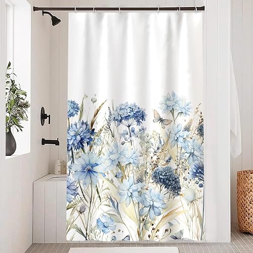 Miniatura 21 de Cortina de ducha verde salvia con eucalipto, cortina de ducha de tela impermeable con hojas de planta de primavera, cortina de ducha acuarela verde