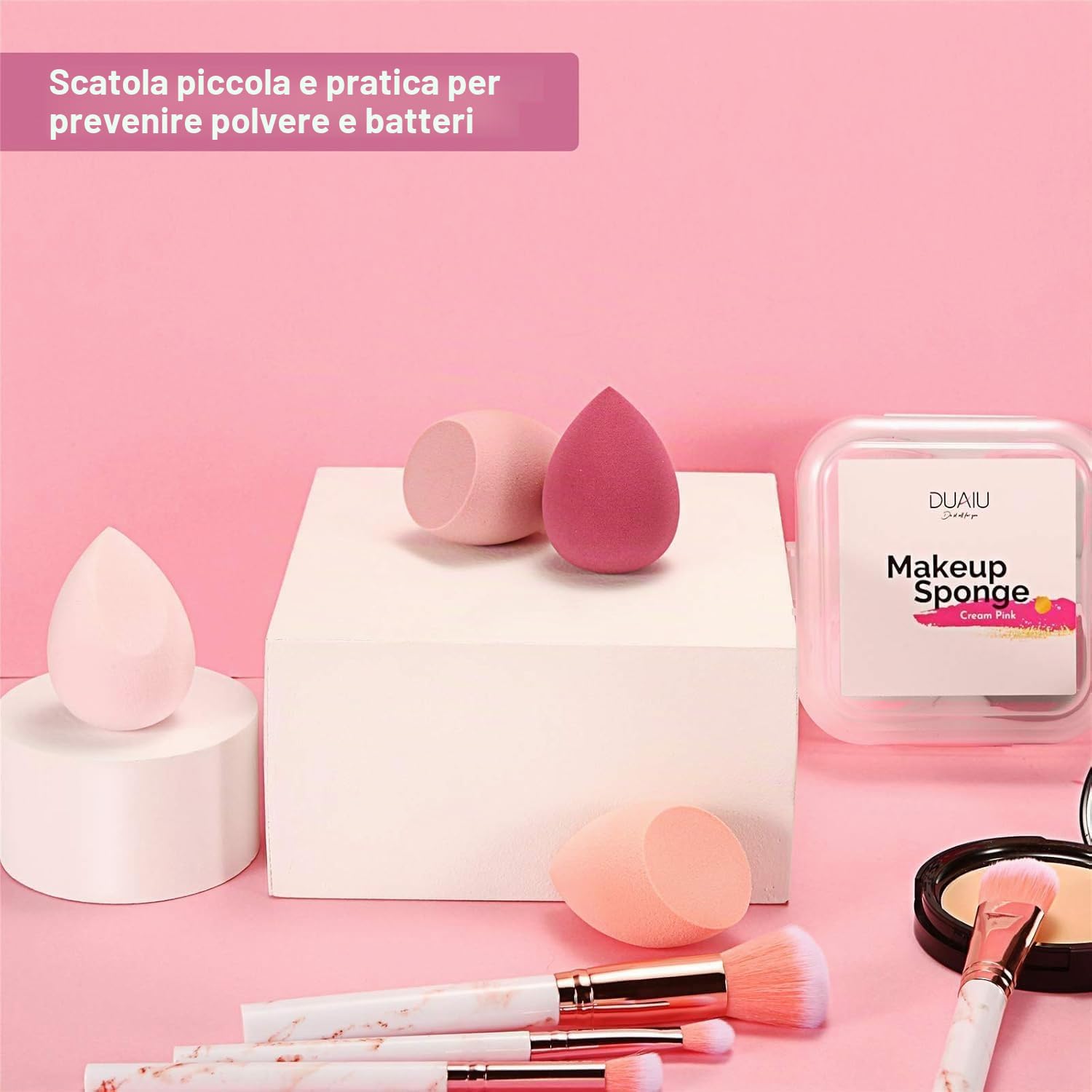 DUAIU - Set di 4 spugne per fondotinta in lattice senza lattice, confezione da 4 spugne per trucco con 1 custodia per fondotinta liquido, in polvere, crema solare e crema
