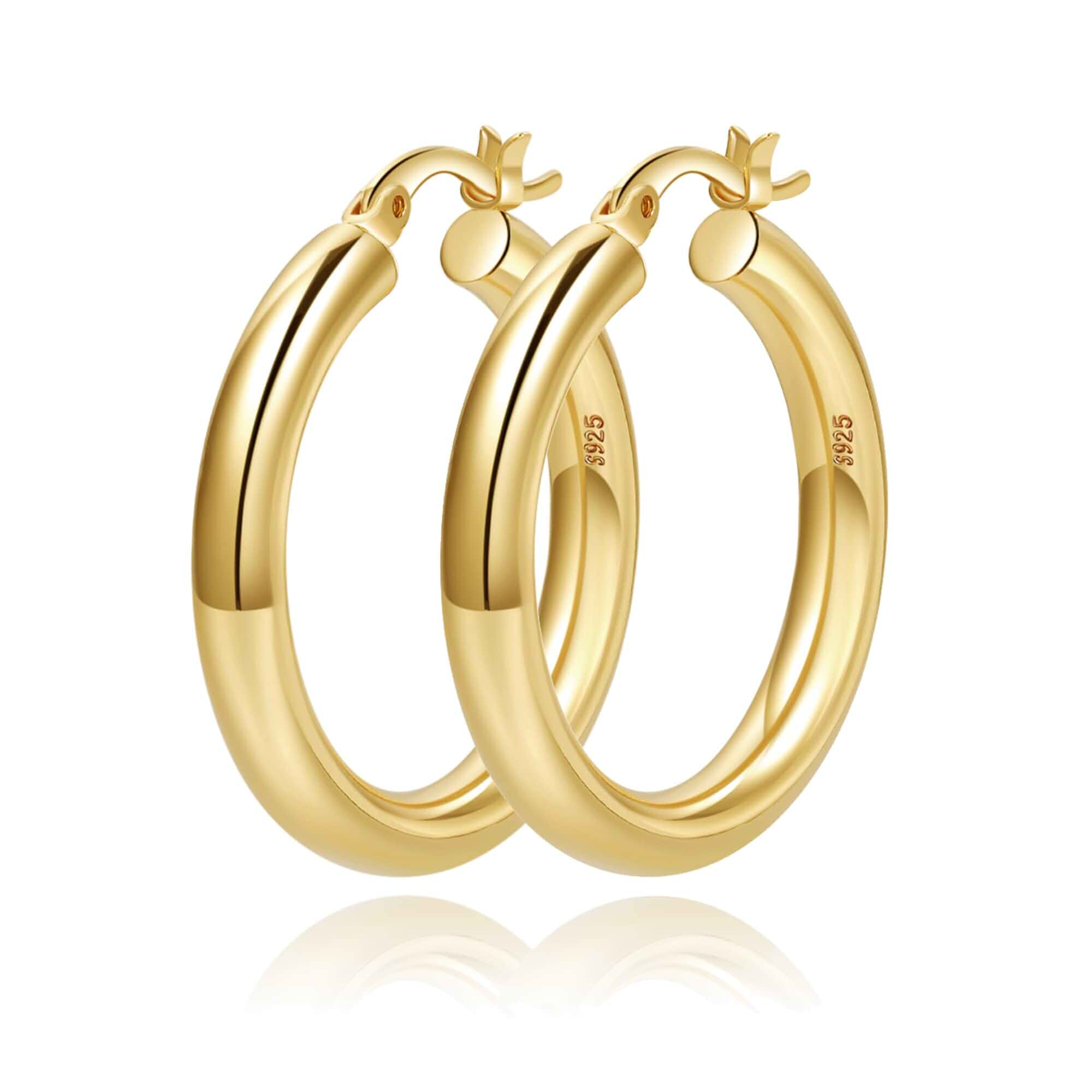 4mm Thick Gold Chunky Earrings Steling Silver Post Hoops Earrings For Women Hollow Tube Hoops Earrings Thick Gold Hoop Earrings Hypoallergenic Lightweight Gold Hoop Large Earrings 20/30/40/50/60MM