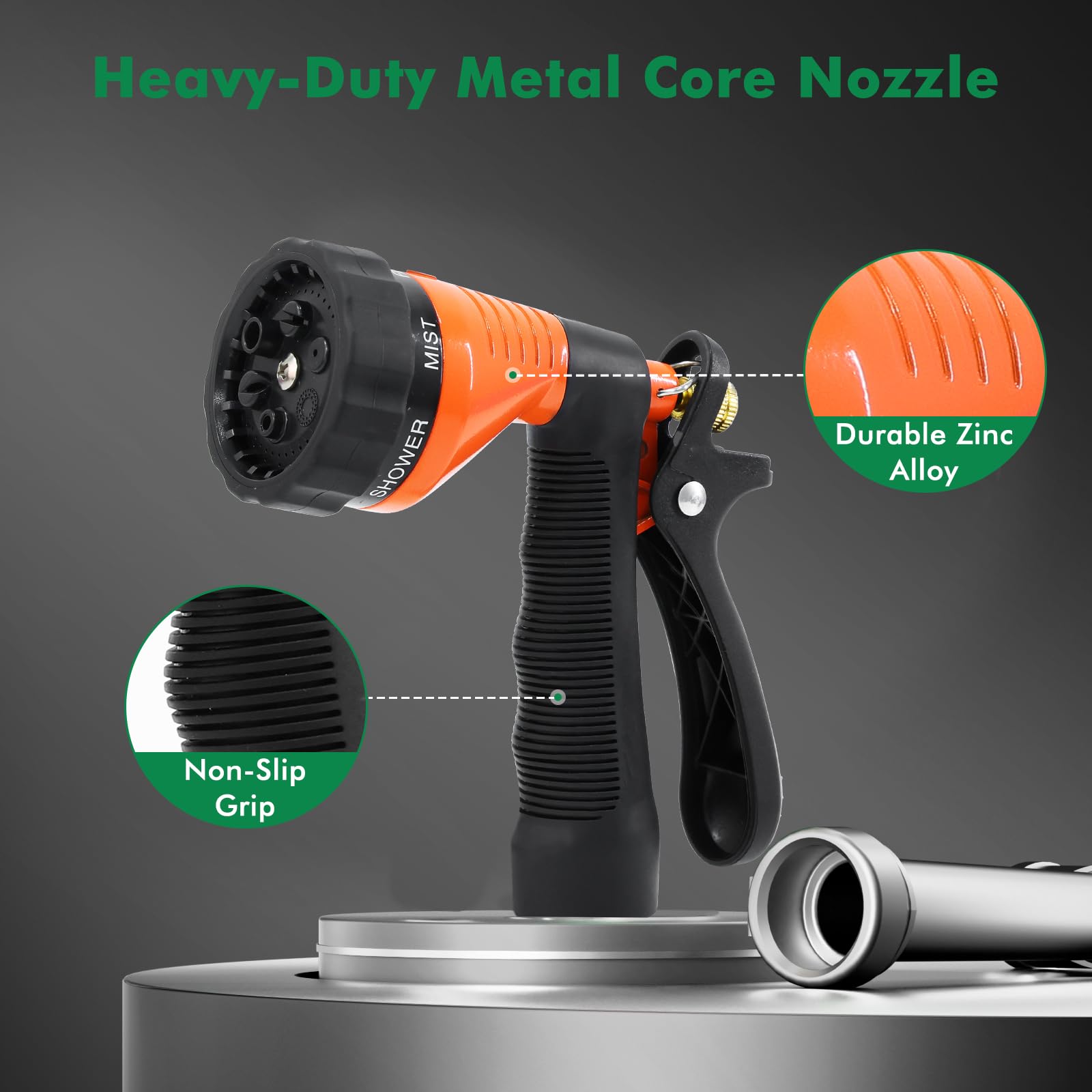 RESTMO Hose Pipe Spray Gun, Heavy Duty Metal Garden Hose Spray Gun, Black + Orange, 6 x 11 x 5 cm - Image 3