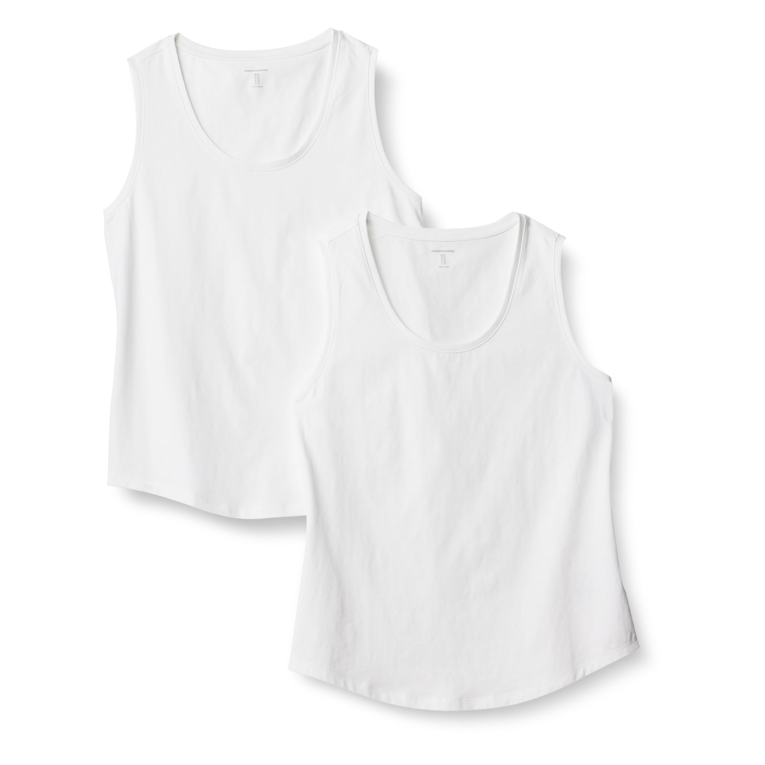 Photo 1 of Amazon Essentials Women's Regular-Fit 100% Cotton Sleeveless Tank Top, Pack of 2, White, Small