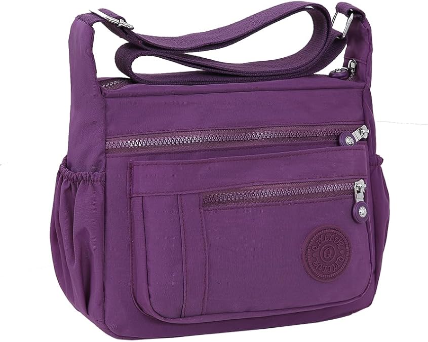 Women's MultiPocket Shoulder Bag, Nylon (Purple) Handbags