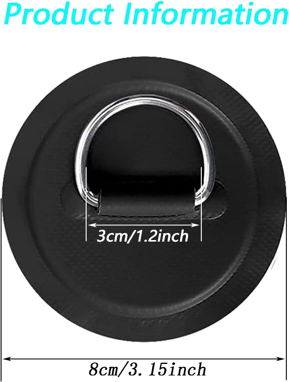 LOOEEL 6 Pack Stainless Steel D-Ring Circular Patch for PVC Inflatable Boat Kayak SUP Canoe Deck Surfboard Accessories,NO Glue Include.-Black