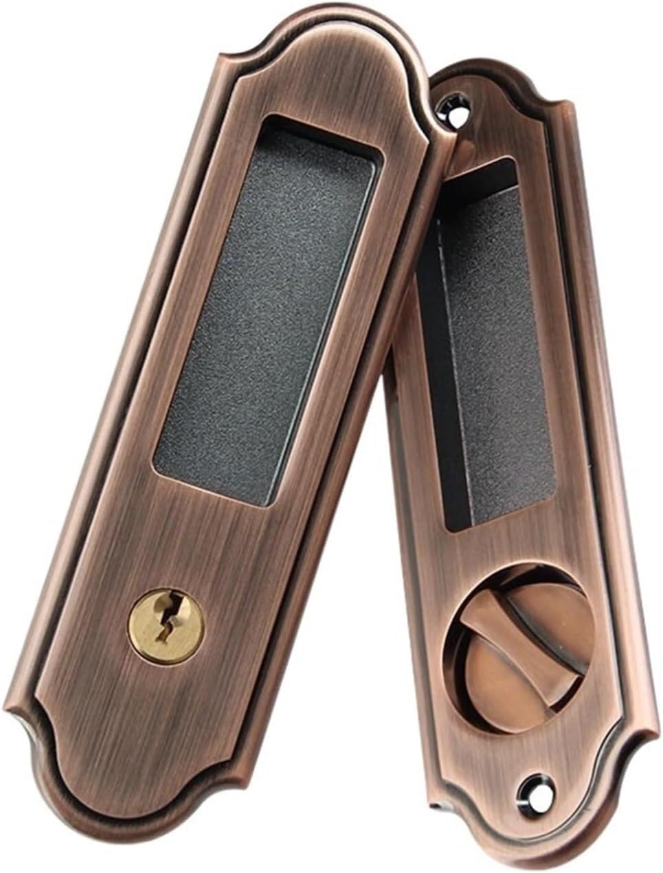 KYUEPONG Handle Locks Door Lock, Sliding Barn Door Lock Invisible Handle Locks with Keys Wood Furniture Hardware(Red Bronze)