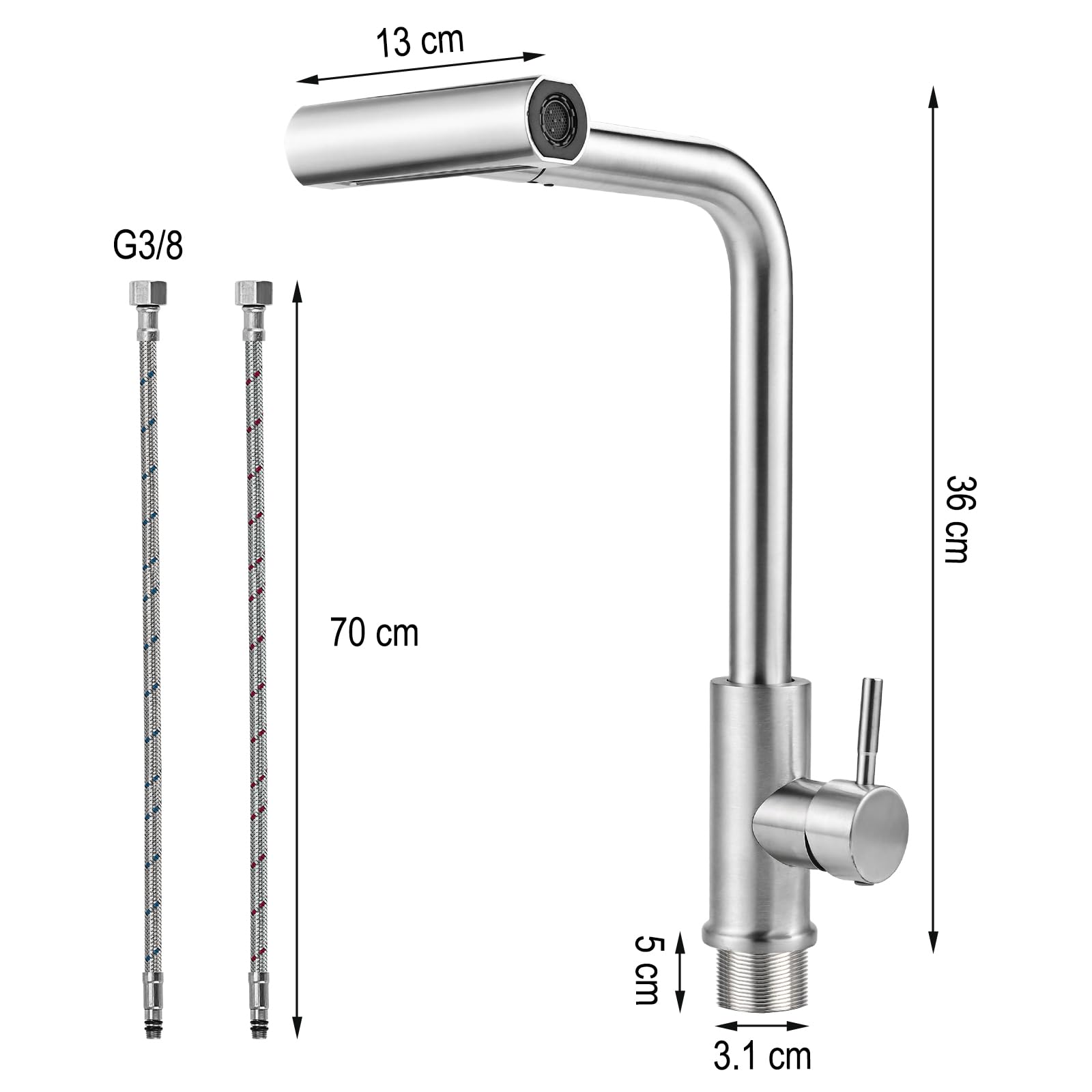Cieex Grifo Cocina Extraible Conjunto de Grifo Cocina Con Manguera et Cinta De Teflon Grifos Monomando Cocina Fregadero de Acero Inoxidable 4 Modos de Rociador