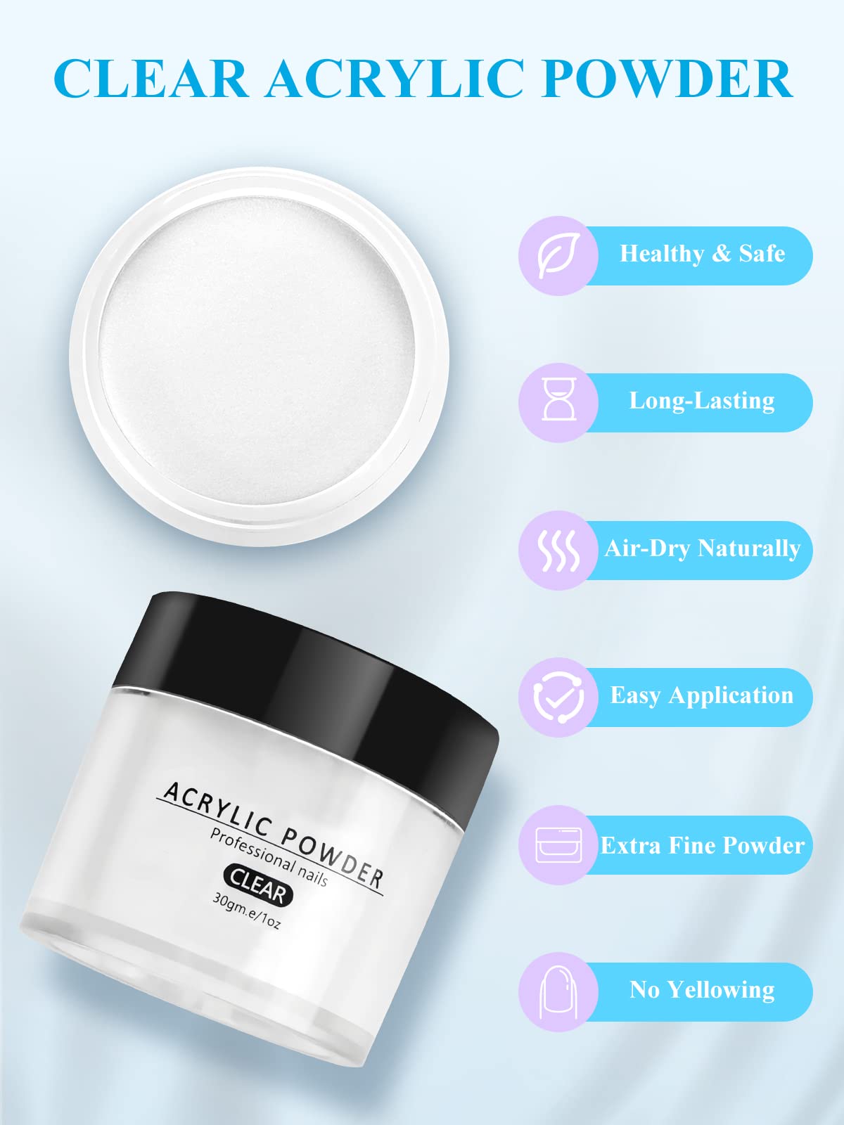 Yokilly Kit Acrilico Para Uñas: Kit Uñas Acrilicas Profesional - 30G Transparente Polvo Acrilico Para Uñas - Kit De Uñas Acrilicas Completo Con Pinceles Acrílicos