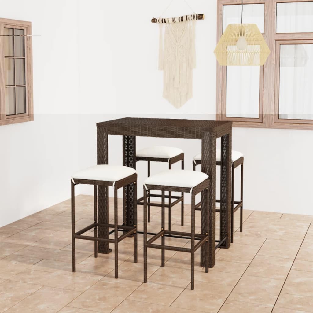 Juego de 4 taburetes de jardín de polirratán, resistentes a la intemperie, para balcón, terraza, jardín, 100 x 60,5 x 110,5 cm, color marrón