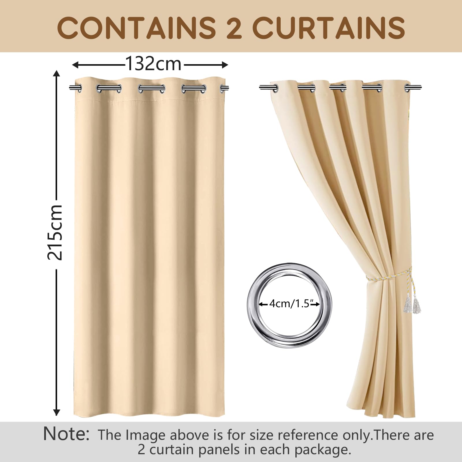 Outdoor Vorhang Wetterfest, 2er Stück Set Outdoor Vorhänge Wasserdicht mit Ösen Oben, Sonnenschutz Sichtschutz outdoorvorhänge für GardinenTerrasse Balkon Pavillon pergola(132 * 215cm, Beige)
