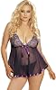 Womens Plus-Size Sequin Embroidery and Sheer Net Babydoll