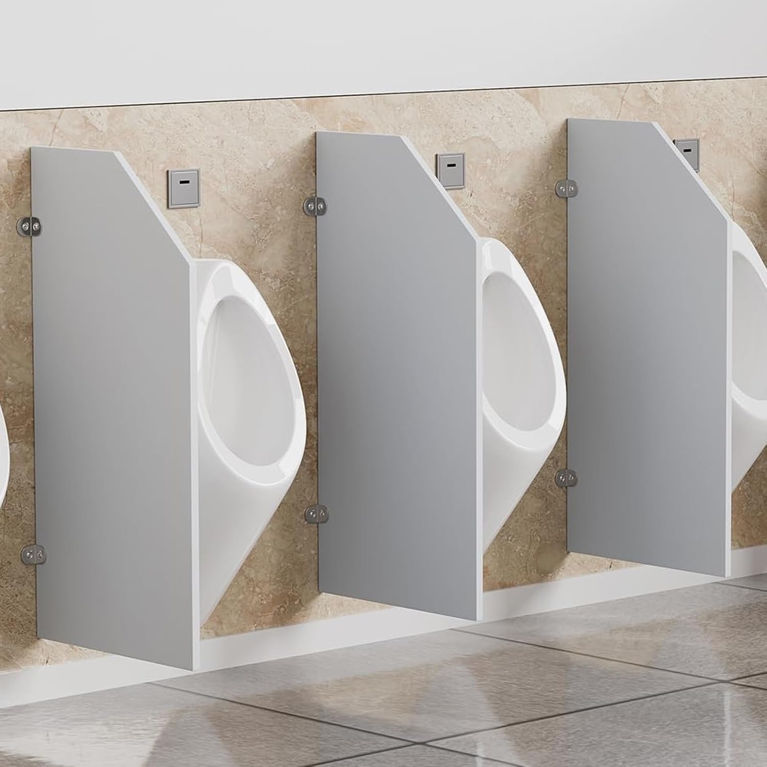Wall-Mounted Urinal Screen Partition for Men - 3pcs Light Gray Accessories for Schools, Shopping Malls, Public Restrooms - Durable and Easy to Install