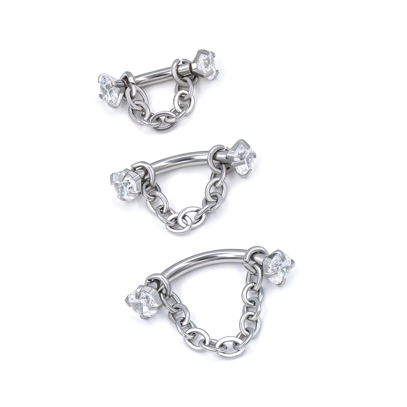 3 Pcs 316L Stainless Steel 16G Tragus Helix Rook Piercing Jewelry with Chain, Cartilage Earrings for Women, Belly Button Ring Vertical Labret Lip Piercing Jewelry