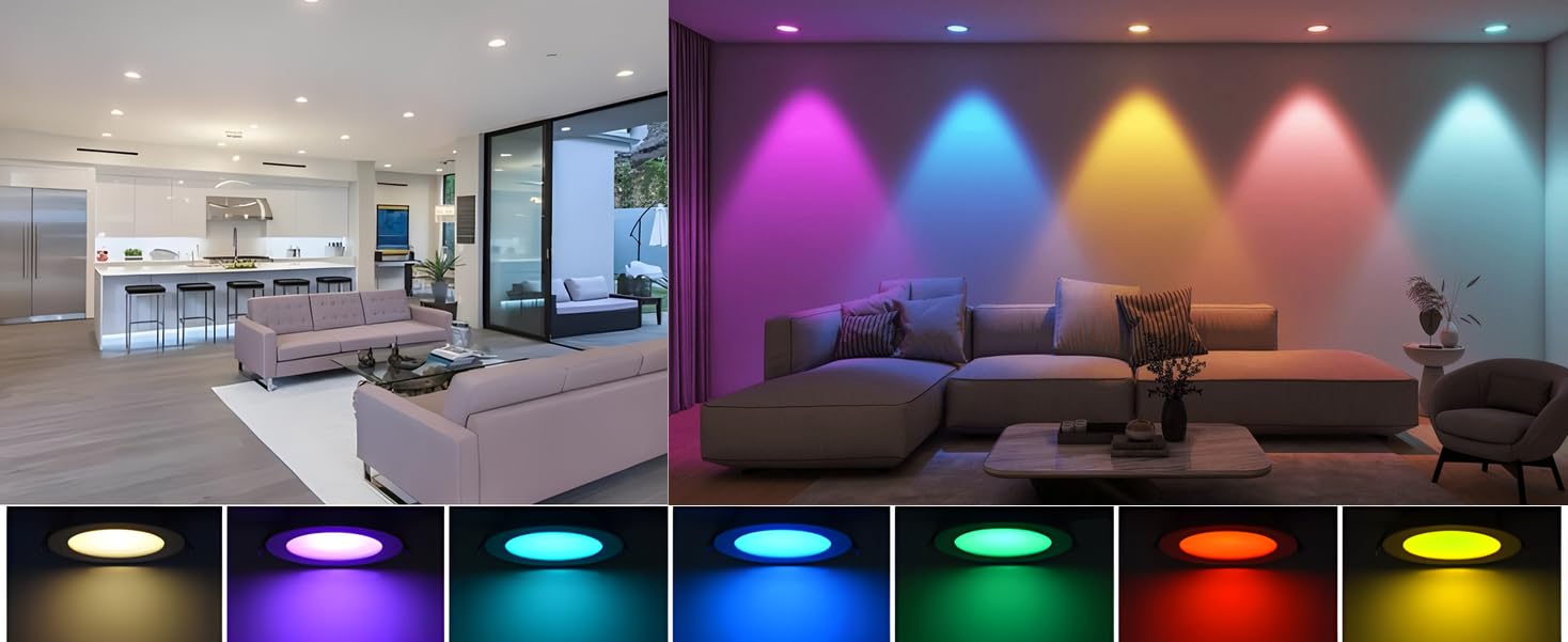 Paquete de 4 luces LED inteligentes empotrables de 6 pulgadas, ultra delgadas, WiFi, sin gris, luz descendente de 12 W 1200 lm con caja de conexiones, compatible con Alexa Google Assistant