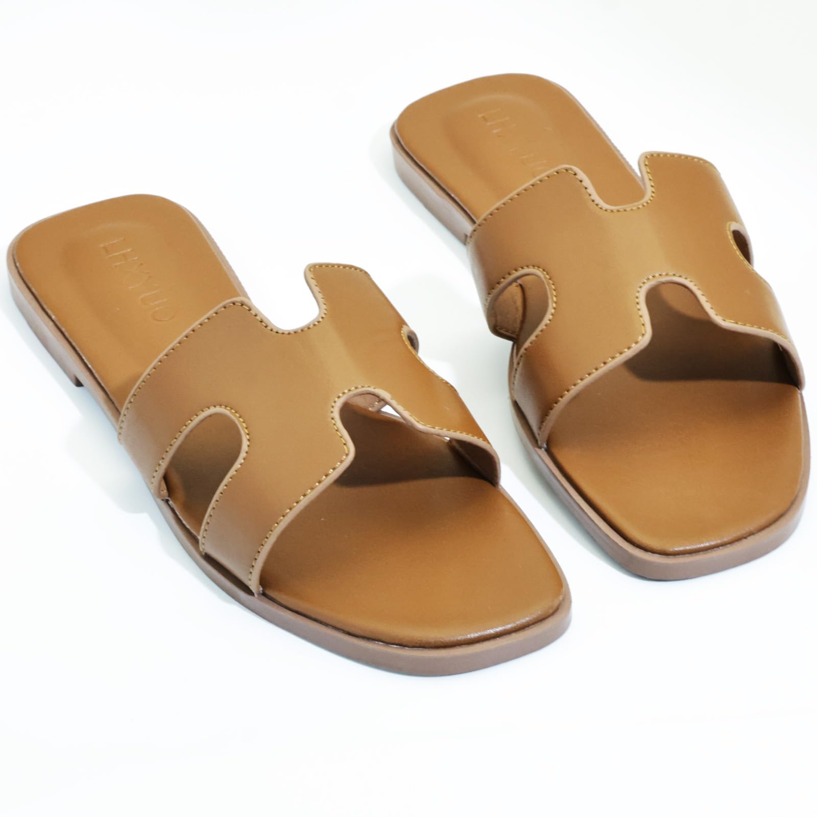Sandali piatti da donna, pantofole da donna in pelle, comode scarpe piatte eleganti eleganti ciabatte estive autunno carino punta aperta casual